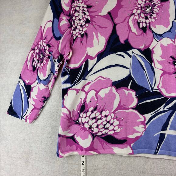 Alfred Dunner 3/4 Sleeve Sweater Women's Petite Measured Medium Floral Sparkle - Picture 10 of 11